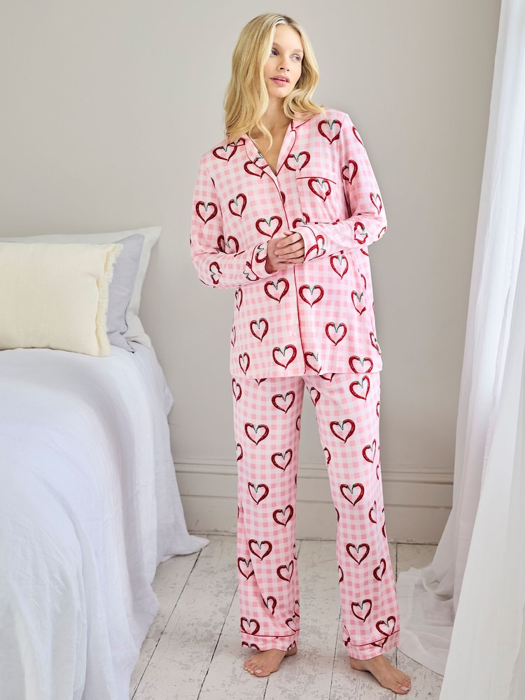 Chelsea Peers Chilli Heart Print Long Pyjamas Set - תמונה 1 מתוך 5
