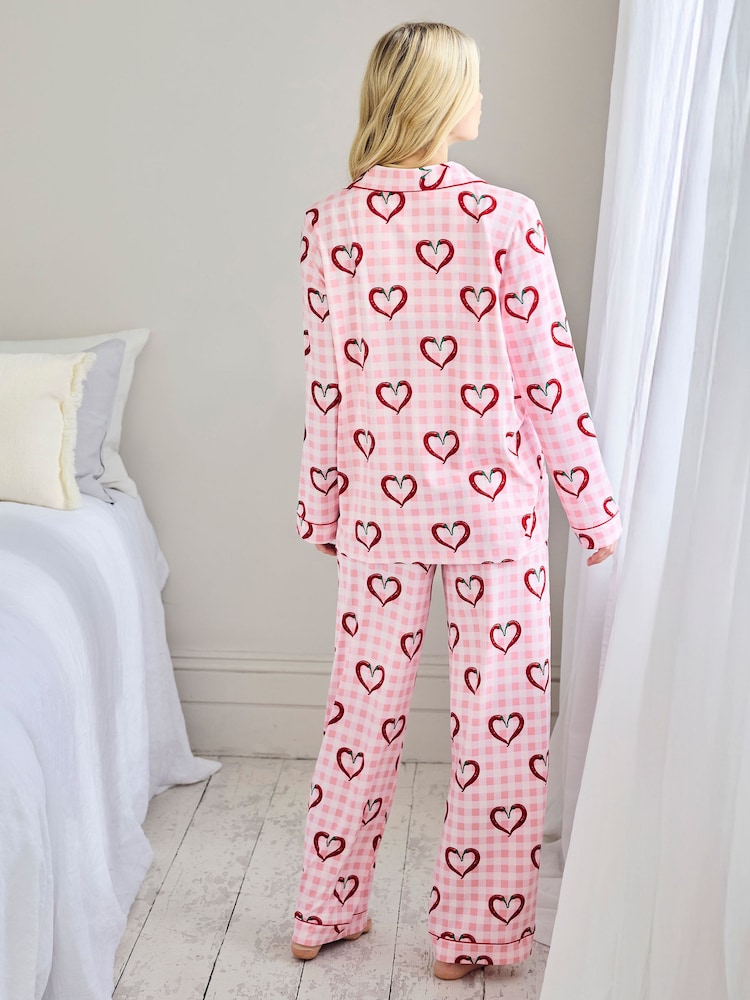 Chelsea Peers Chilli Heart Print Long Pyjamas Set - תמונה 2 מתוך 5