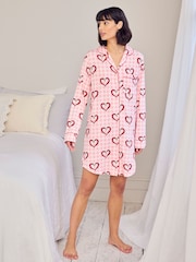 Chelsea Peers Pink Nightshirt Chilli Heart Print Long Pyjamas Set - Image 2 of 7