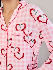 Chelsea Peers Pink Nightshirt Chilli Heart Print Long Pyjamas Set - Image 5 of 7
