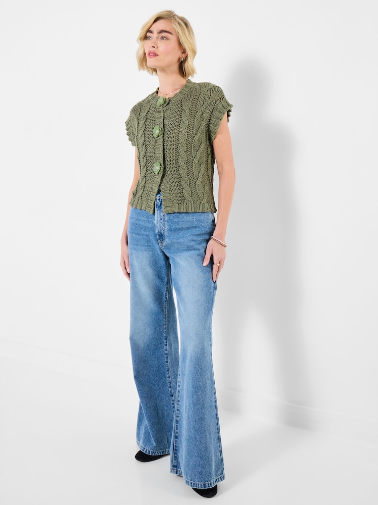 Joe Browns Green Louisa Sleeveless Cable Knit Cardigan - Image 1 of 5