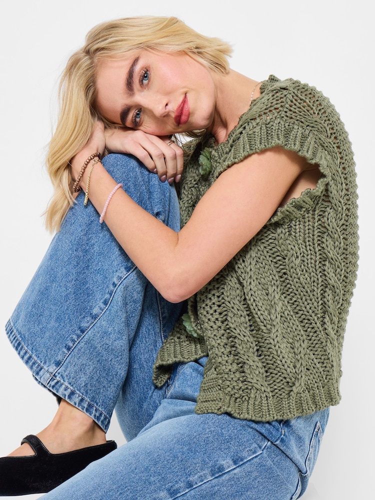 Joe Browns Green Louisa Sleeveless Cable Knit Cardigan - Image 2 of 5