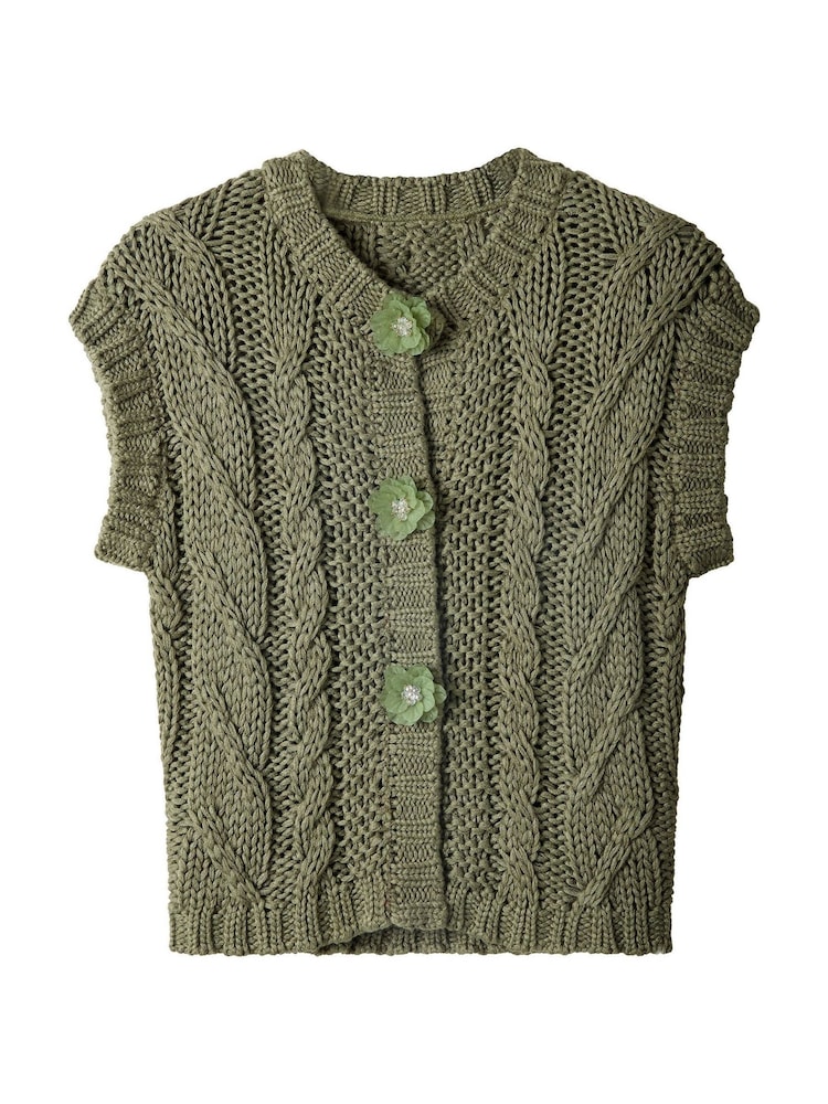 Joe Browns Green Louisa Sleeveless Cable Knit Cardigan - Image 5 of 5