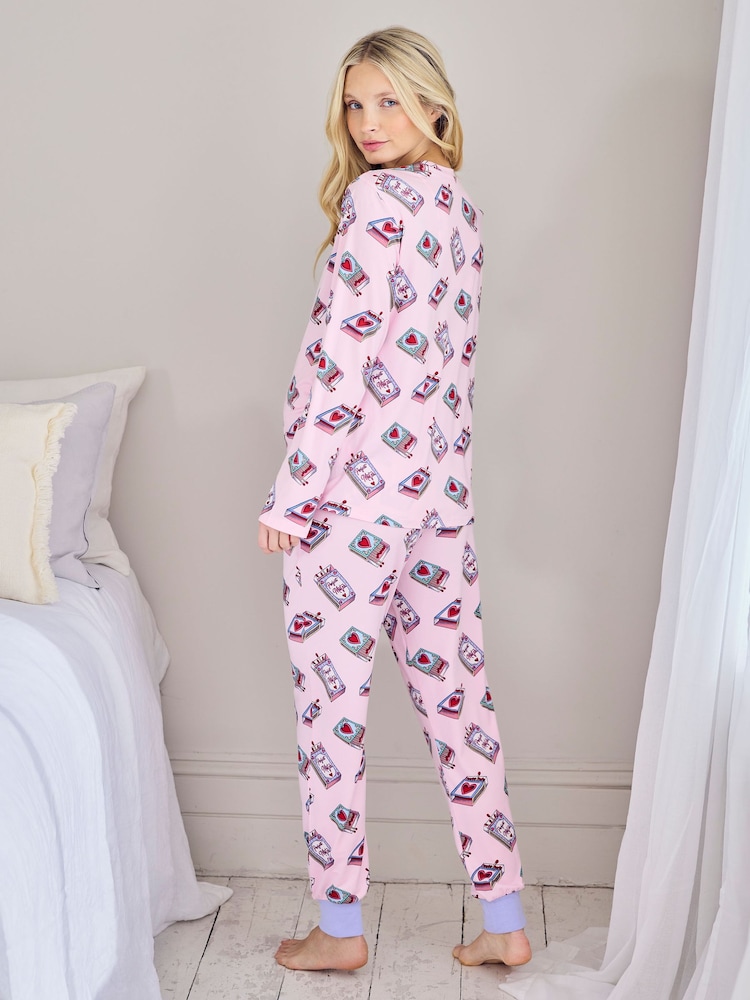 Chelsea Peers Pink Maternity Valentine's Perfect Match Print Long Pyjamas Set - Image 2 of 6