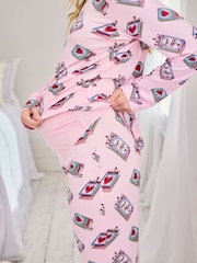Chelsea Peers Pink Maternity Valentine's Perfect Match Print Long Pyjamas Set - Image 5 of 6