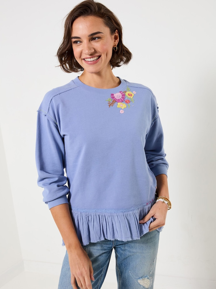 Joe Browns Purple Elodie Embroidered Woven Hem Sweat Top - Image 1 of 5
