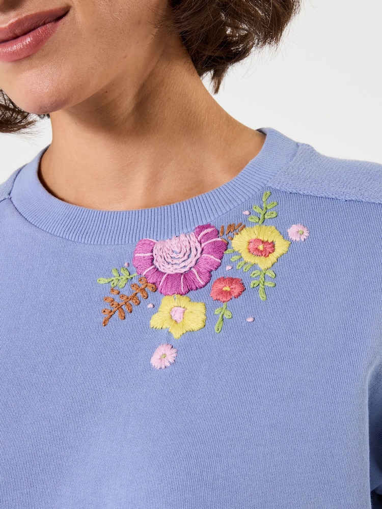 Joe Browns Purple Elodie Embroidered Woven Hem Sweat Top - Image 2 of 5