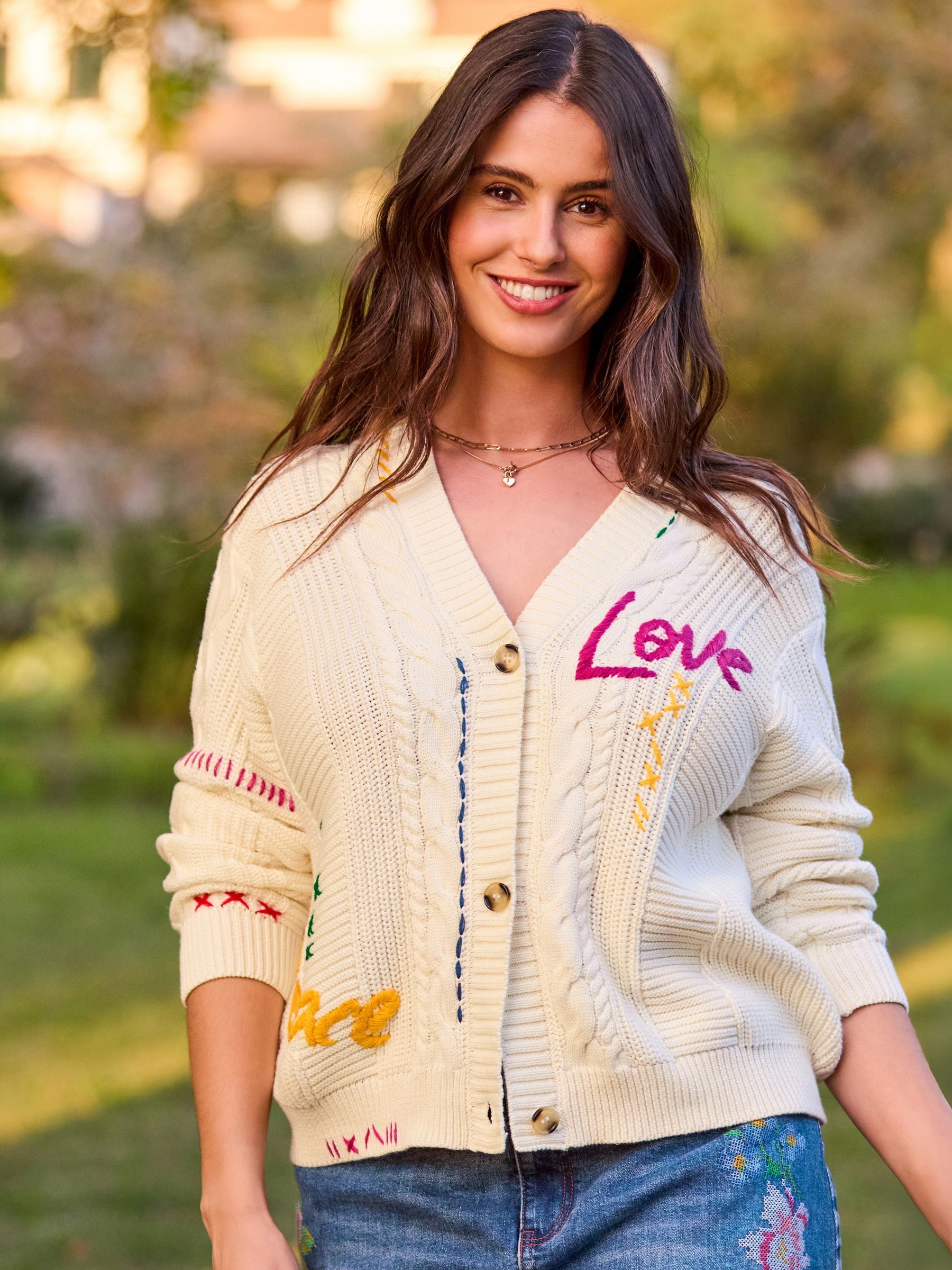 Buy Joe Browns Cream Amour Embroidered Cable Knit Cardigan from