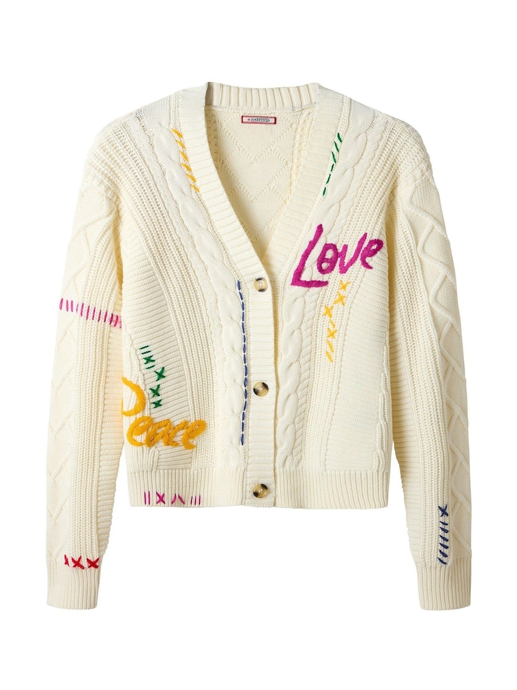 Joe Browns Cream Amour Embroidered Cable Knit Cardigan - Image 6 of 6