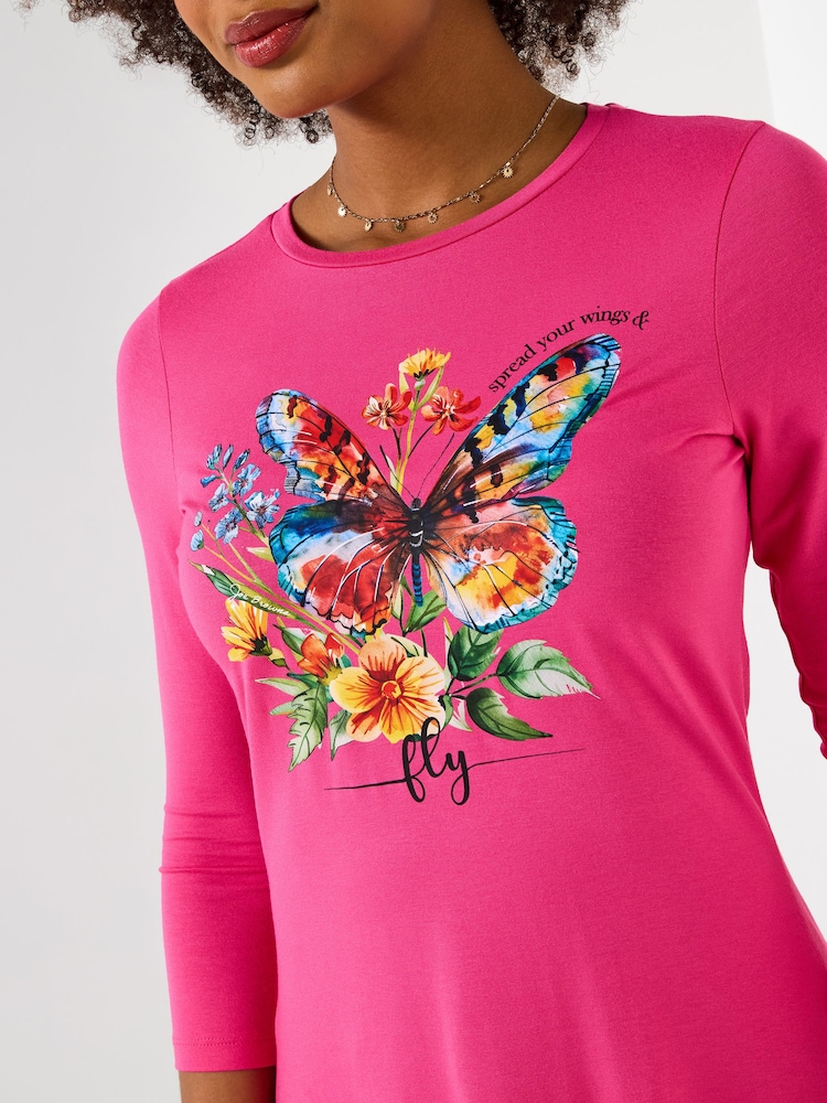 Joe Browns Pink Beautiful Butterfly Graphic Tunic Top - Image 2 of 5