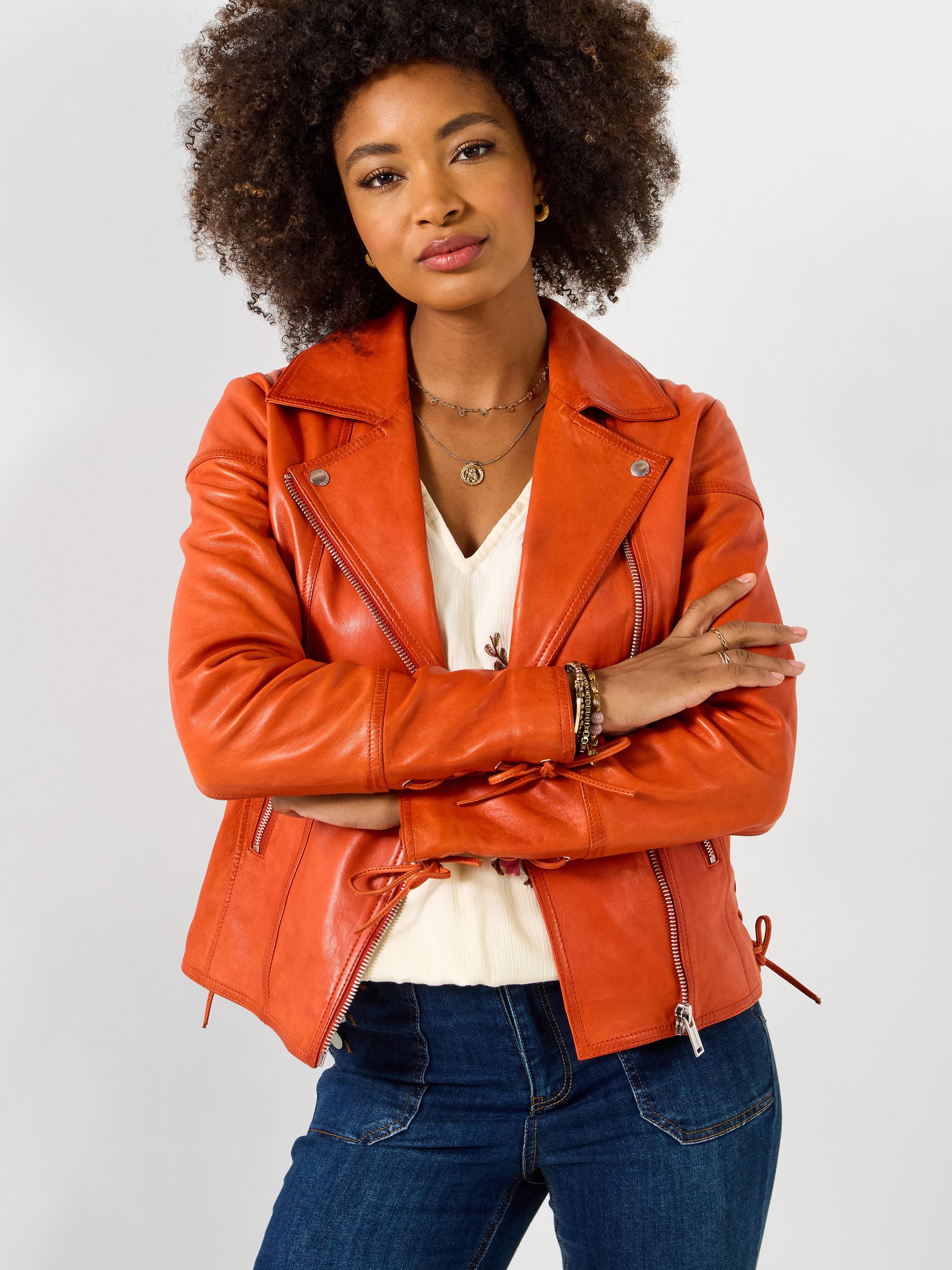 Buy Joe Browns Orange Louisa Leather Collared Biker Jacket from