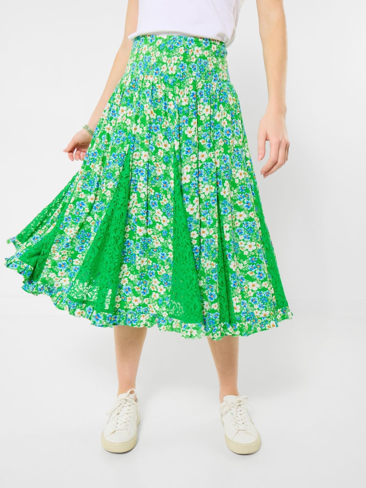 Joe Browns Green Floral Dreams Woven Knee Length Godet Skirt - Image 1 of 5