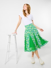 Joe Browns Green Floral Dreams Woven Knee Length Godet Skirt - Image 3 of 5