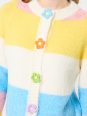 Joe Browns Cream Lola Flower Button Stripe Cardigan - Image 2 of 5