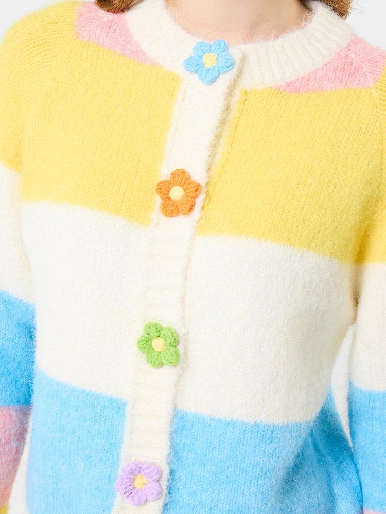 Joe Browns Cream Lola Flower Button Stripe Cardigan - Image 2 of 5