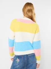 Joe Browns Cream Lola Flower Button Stripe Cardigan - Image 4 of 5