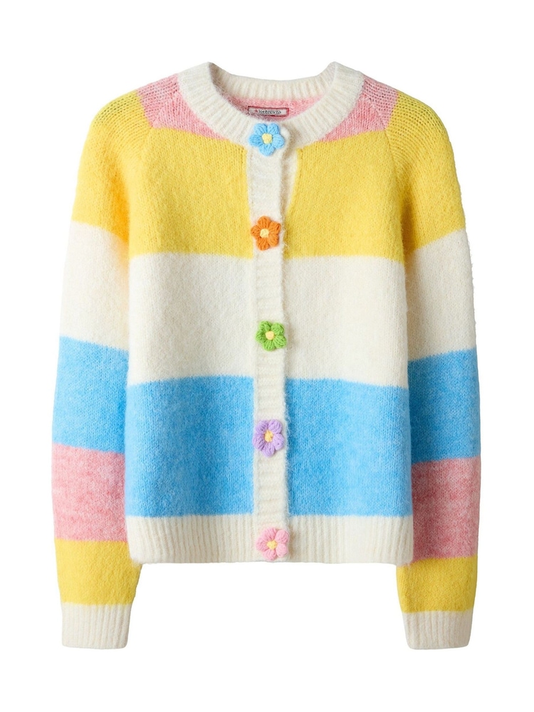 Joe Browns Cream Lola Flower Button Stripe Cardigan - Image 5 of 5