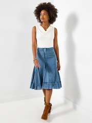 Joe Browns Blue Megan Broderie Trim Godet Skirt - Image 1 of 5