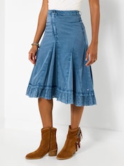Joe Browns Blue Megan Broderie Trim Godet Skirt - Image 2 of 5