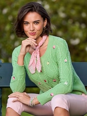 Joe Browns Green Penny Embroidered Floral Cable Knit Cardigan - Image 1 of 6