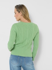 Joe Browns Green Penny Embroidered Floral Cable Knit Cardigan - Image 3 of 6