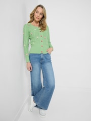 Joe Browns Green Penny Embroidered Floral Cable Knit Cardigan - Image 4 of 6