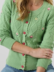 Joe Browns Green Penny Embroidered Floral Cable Knit Cardigan - Image 5 of 6