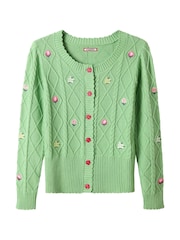 Joe Browns Green Penny Embroidered Floral Cable Knit Cardigan - Image 6 of 6
