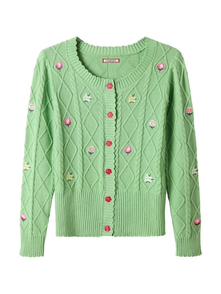 Joe Browns Green Penny Embroidered Floral Cable Knit Cardigan - Image 6 of 6