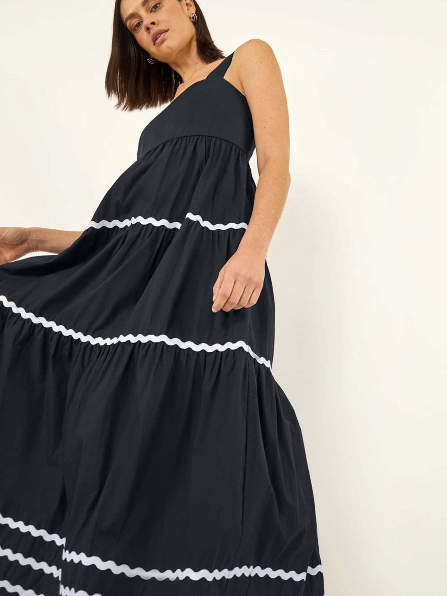 Roman Ric Rac Tiered Midi Dress, Blue, Size 16, Women - Image 3