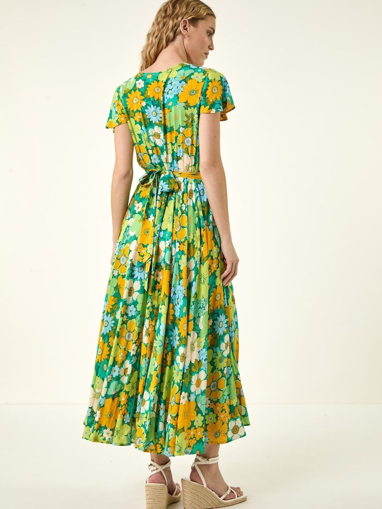 Roman Yellow Floral Ruched Midi Dress - Image 2 of 5 Roman Yellow Floral Ruched Midi Dress - Image 2 of 5