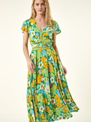 Roman Yellow Floral Ruched Midi Dress - Image 3 of 5