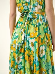 Roman Yellow Floral Ruched Midi Dress - Image 5 of 5