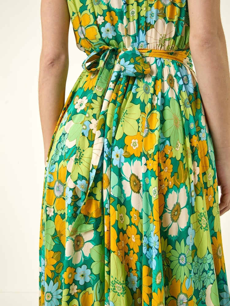 Roman Yellow Floral Ruched Midi Dress - Image 5 of 5 Roman Yellow Floral Ruched Midi Dress - Image 5 of 5