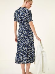 Roman Blue Ditsy V-Neck Midi Dress - Image 3 of 5