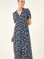 Roman Blue Ditsy V-Neck Midi Dress - Image 4 of 5