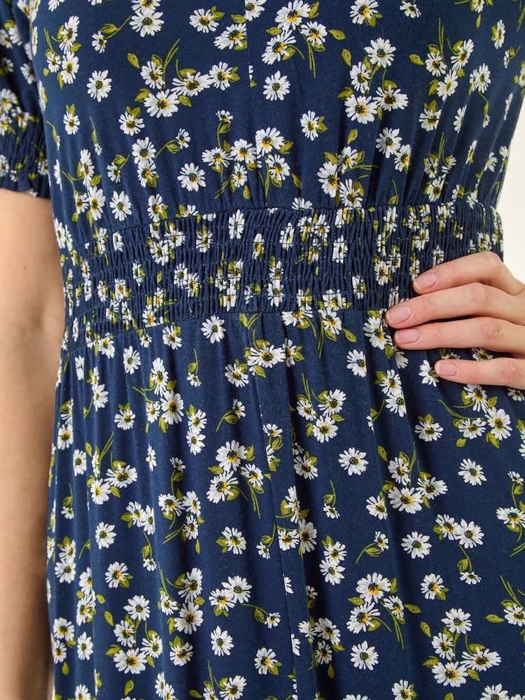 Roman Blue Ditsy V-Neck Midi Dress - Image 5 of 5 Roman Blue Ditsy V-Neck Midi Dress - Image 5 of 5