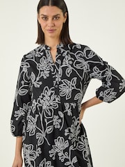 Roman Black Floral Puff Print Buttoned Midi Dress - Image 4 of 5