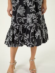 Roman Black Floral Puff Print Buttoned Midi Dress - Image 5 of 5
