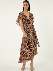 Roman Brown Animal Print Midi Dress - Image 1 of 5