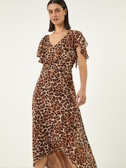 Roman Brown Animal Print Midi Dress - Image 3 of 5