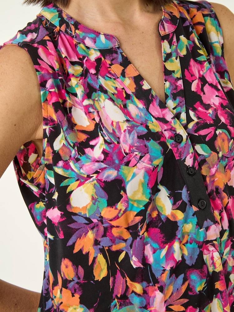 Roman Black Abstract Print Stretch Vest Top - Image 5 of 5