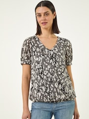 Roman Black Animal Print Burnout Top - Image 1 of 5