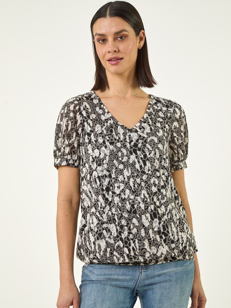 Roman Black Animal Print Burnout Top - Image 1 of 5