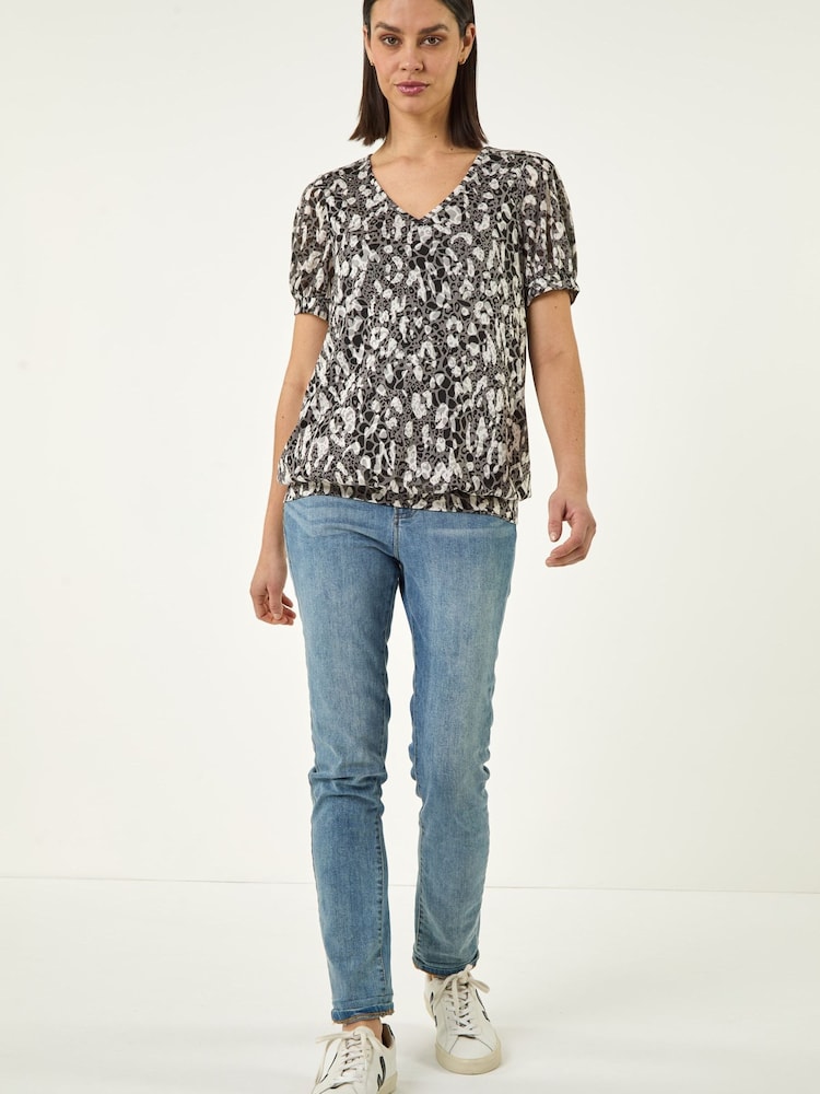Roman Black Animal Print Burnout Top - Image 2 of 5