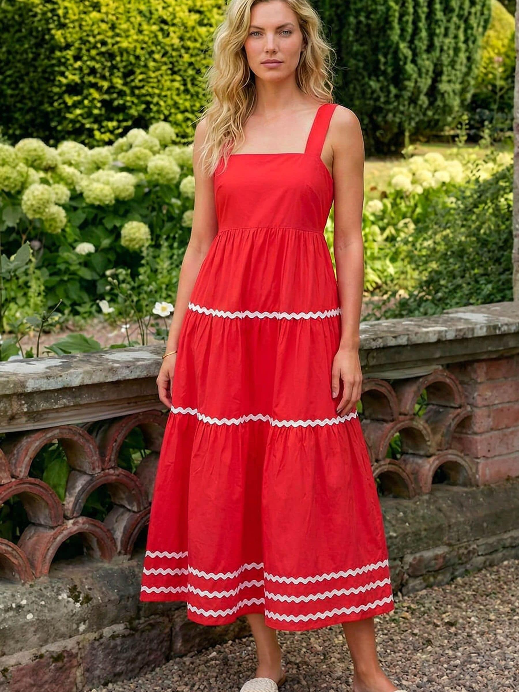Roman Women's Coral Ric Rac Tiered Midi Dress In | : Size 18 - Image 2
