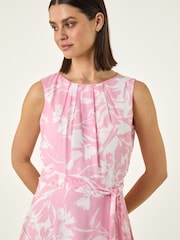 Roman Pink Floral Chiffon Pleat Neck Dress - Image 4 of 5