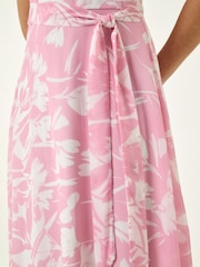 Roman Pink Floral Chiffon Pleat Neck Dress - Image 5 of 5