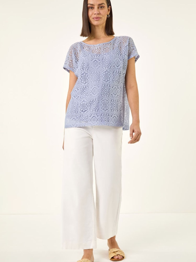 Roman Blue Lace Overlay Top - Image 2 of 5