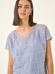Roman Blue Lace Overlay Top - Image 4 of 5